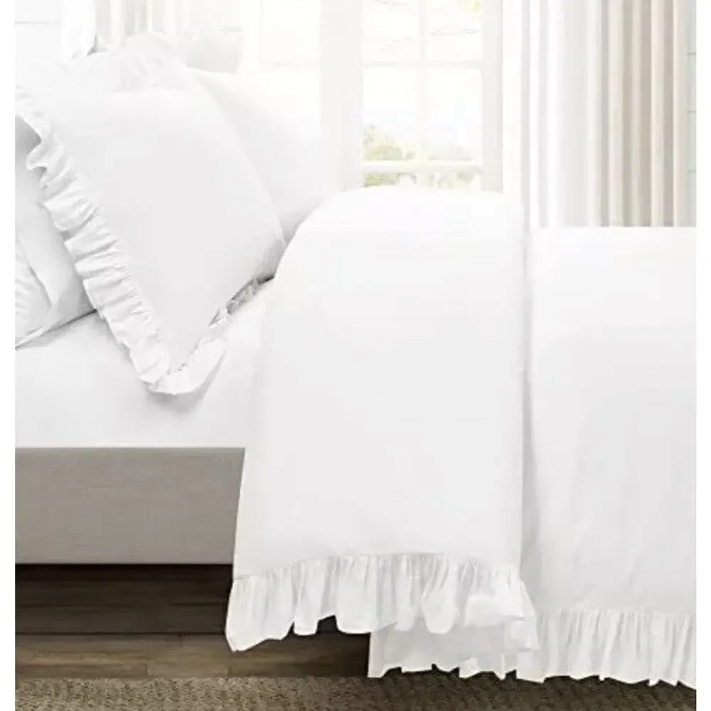 Lush Decor Reyna Cotton Duvet Cover Set White Ruffle Comforter Shabby King
